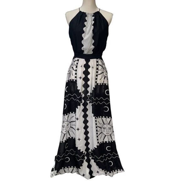 Anthropologie NWT Tigre Indigo Halter Sun Moon Celestial Maxi Dress Size Large P - Picture 2 of 15